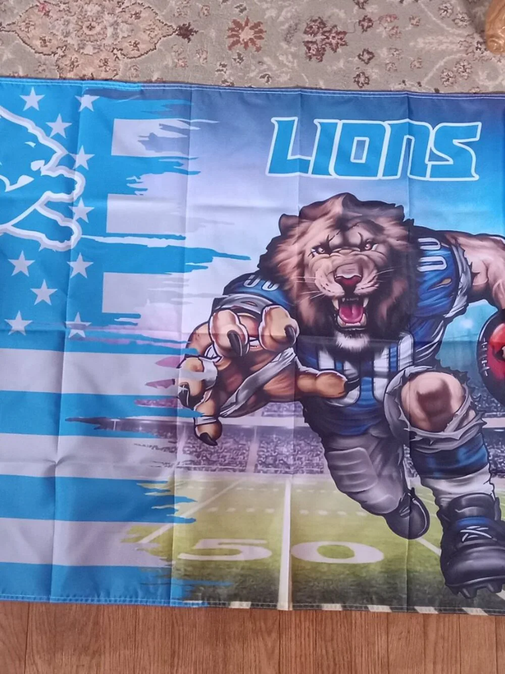 Detroit Lions NFL 3X5 Feet American Flag Banner Pole or Wall Decor
